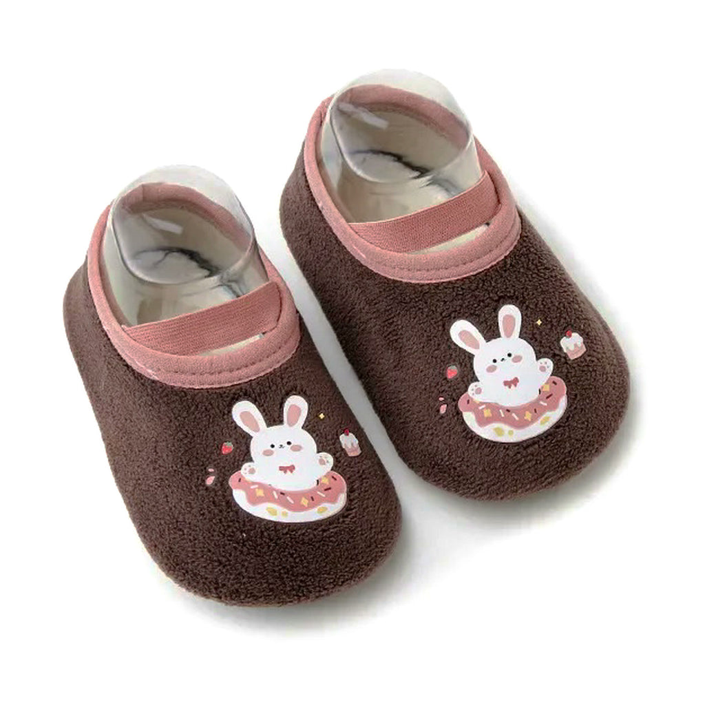 Bunny – chocolate brown grip sock-shoes with a bunny